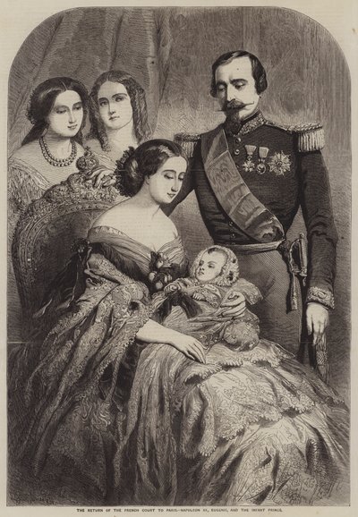 The Return of the French Court to Paris, Napoleon III, Eugenie, and the Infant Prince by Gustave Janet